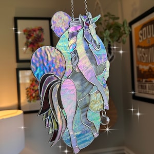 Stained glass unicorn sun catcher, glass ornament, glass decor, wall hanging, window hanging, gift, Christmas gift