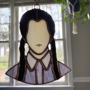 Wednesday Addams stained glass sun catcher ornament, Halloween, spooky, gift, the Addams family, stocking stuffer