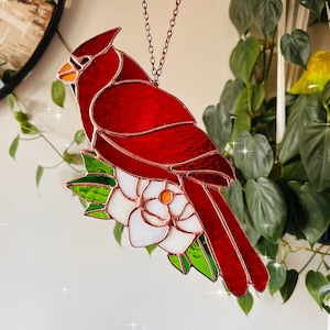 Stained Glass Cardinal Bird, Ornament, Decoration, Suncatcher, Gift
