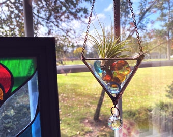 Stained glass prism air plant holder sun catcher rainbow maker