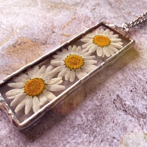 One of a kind daisy stained glass pendant necklace 3 pendant vintage antique rustic aged silver patina and chain image 1