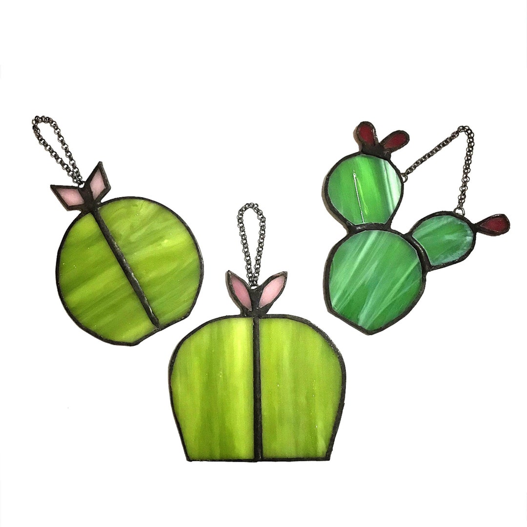 Set of Three Stained Glass Cactus, Gift Set, Ornament, Glass Plant