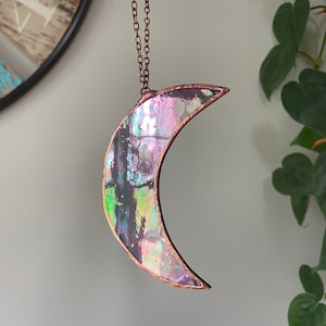 Stained Glass Crescent Moon Ornament: Iridescent Purple Decor