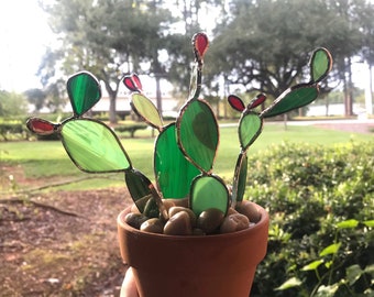 Stained Glass Cactus, Ornament, Jewelry Holder, Glass Plant, Decoration, Green Glass Cactus, boho decor, gift for her, christmas gift, plant