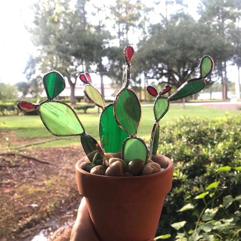 Stained Glass Cactus Ornament Jewelry Holder Glass Plant Etsy
