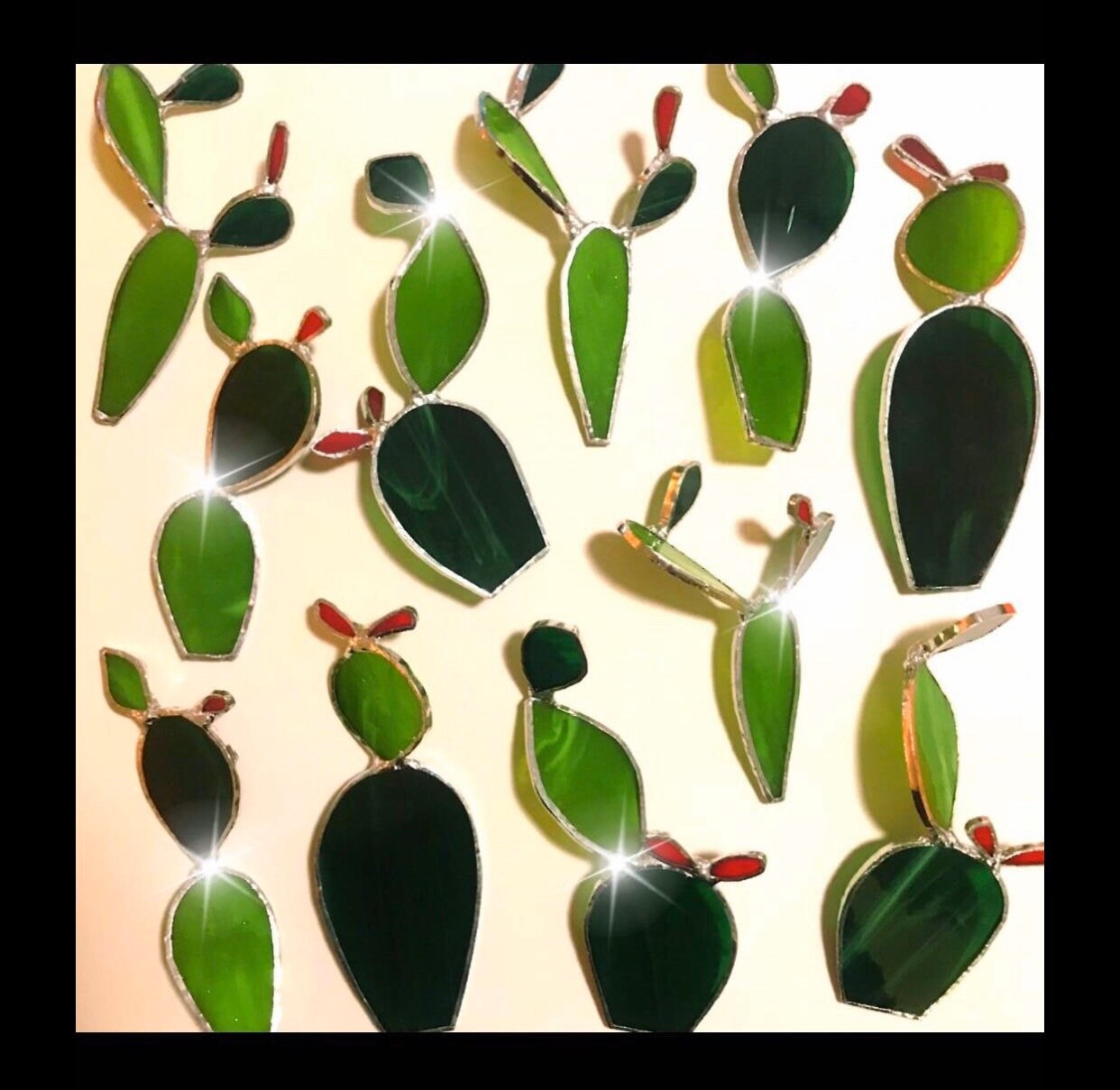Stained Glass Cactus Ornament Jewelry Holder Glass Plant Etsy
