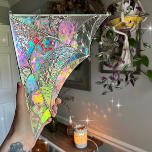 Large Stained glass Halloween decoration corner spider web cob web choice of metal patina