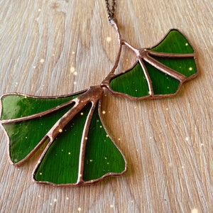 Stained Glass Gingko Leaf Ornament: Copper Edged Nature Gift