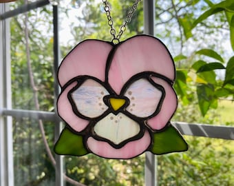 Blue Pansy Window Hanging-Iridescent Stained Glass Suncatcher