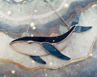Stained glass whale ornament, sun catcher blue whale, glass ornament, Mother’s Day, ocean decor, beach decor