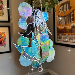 Stained glass mermaid sun catcher, glass ornament, glass decor, wall hanging, window hanging, gift, Christmas gift