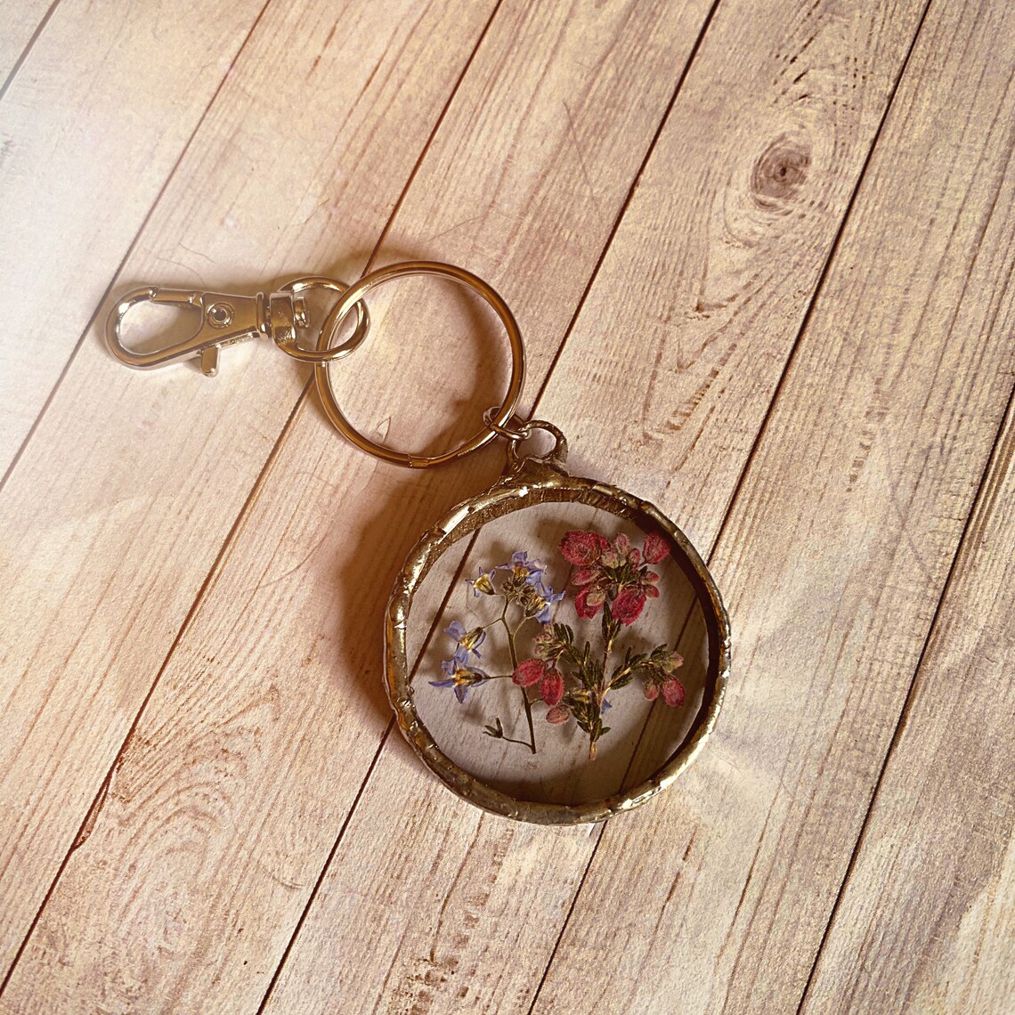 Stained Glass Keychain With Real Pressed Flower Heather and Etsy