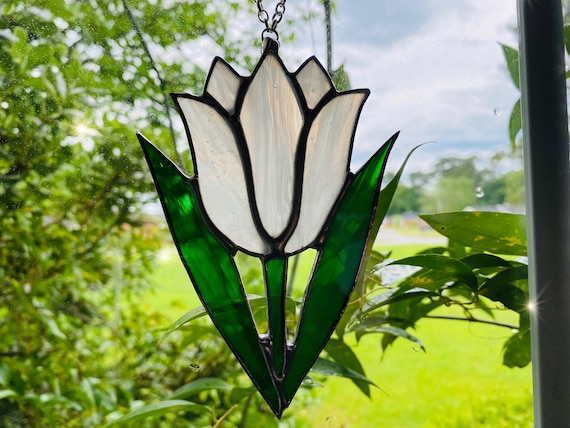 ステンドグラス チューリップ＆パンジーの2点セット ハンドメイド 楽天