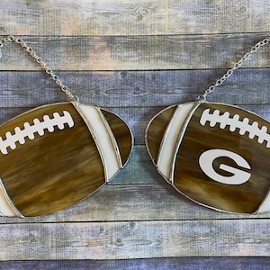 Stained glass football ornament with option to add your teams logo, gift for him, gift for her. Sports gift, stocking stuffer, touchdown