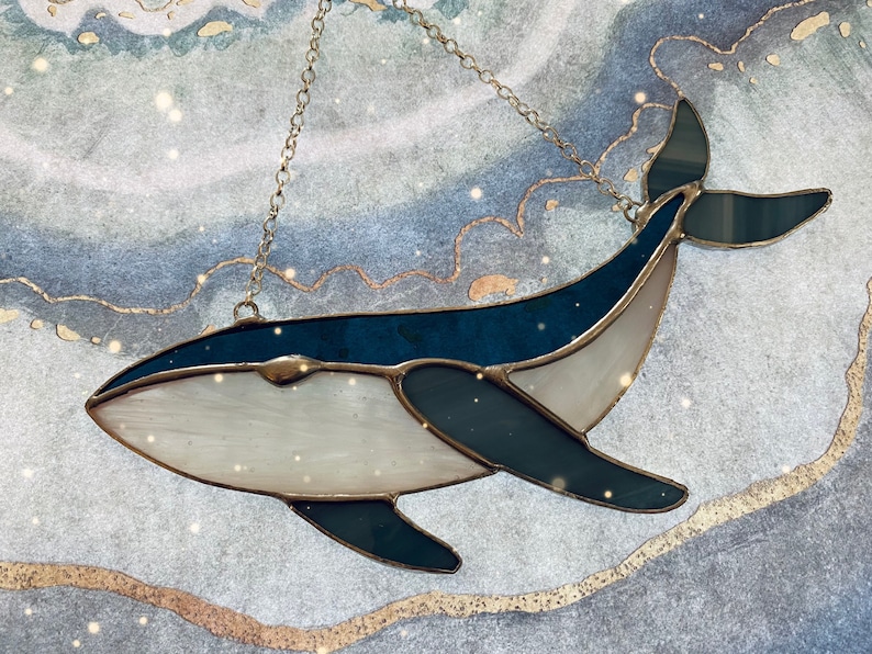 Stained glass whale ornament, sun catcher blue whale, glass ornament, Mothers Day, ocean decor, beach decor image 10