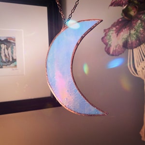 Stained Glass Crescent Moon Ornament: Iridescent Copper Edged Decoration
