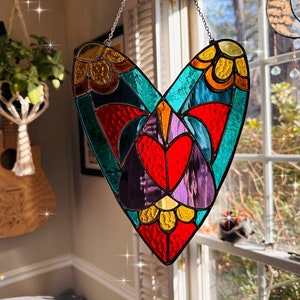 Stained glass heart sun catcher, heart, valentines, gift, home decor, glass art