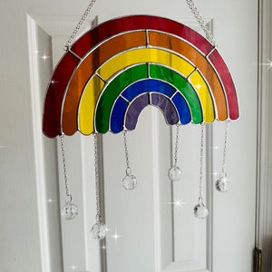 Large stained glass rainbow suncatcher, rainbow glass, glass art, pride, gift for all ocassions