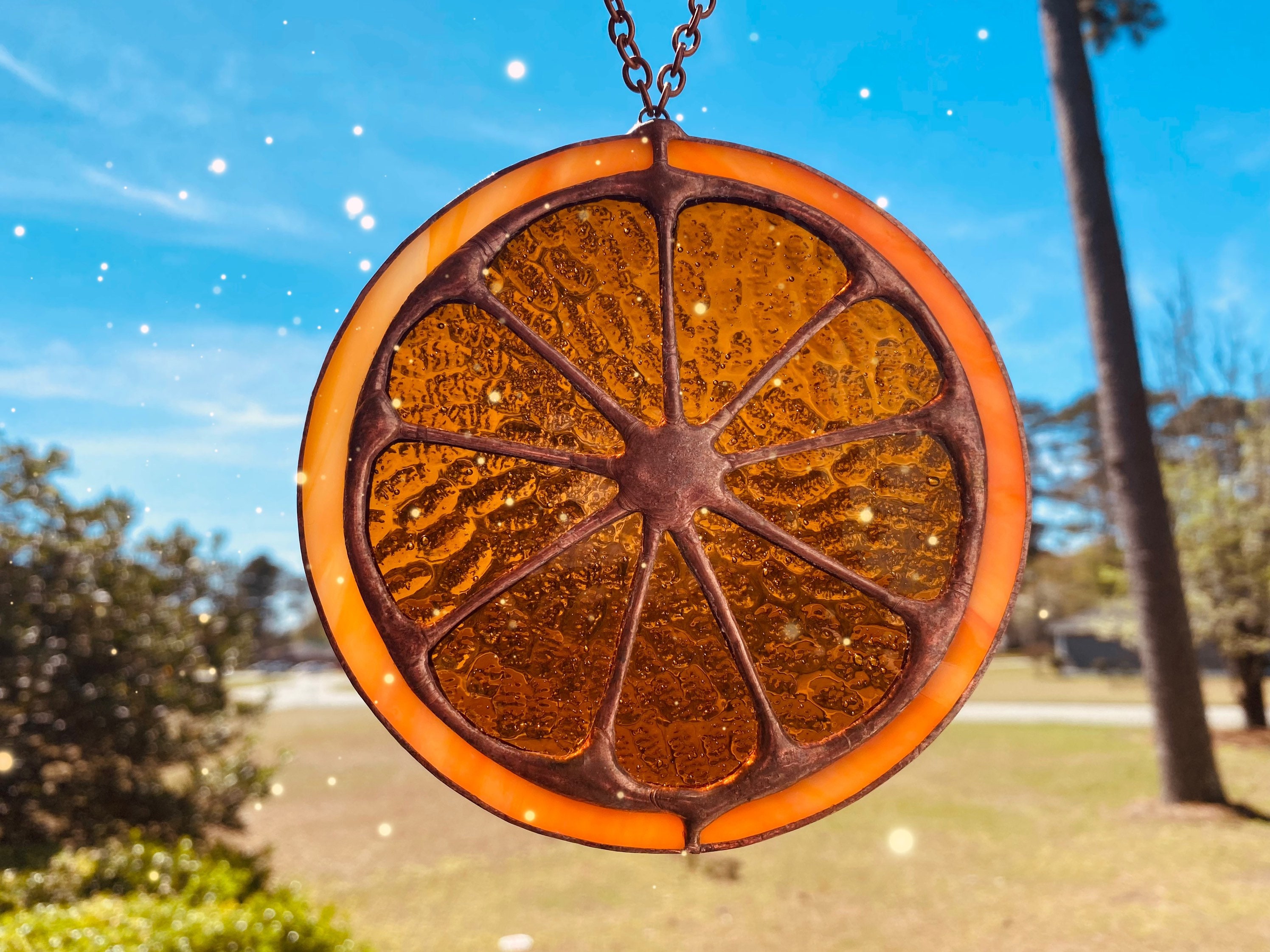 Large Stained Glass Orange Slice, Sun Catcher, Ornament, Glass Art