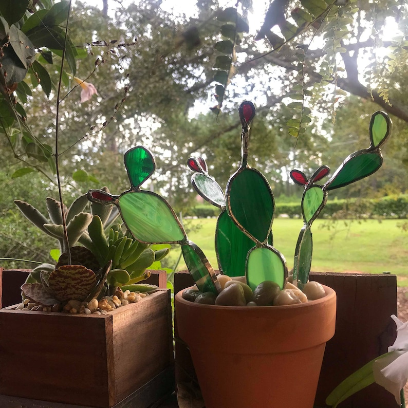 Stained Glass Cactus Ornament Jewelry Holder Glass Plant Etsy