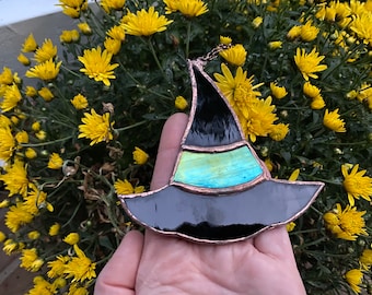 Stained Glass Witch Hat Ornament: Iridescent Halloween Decor