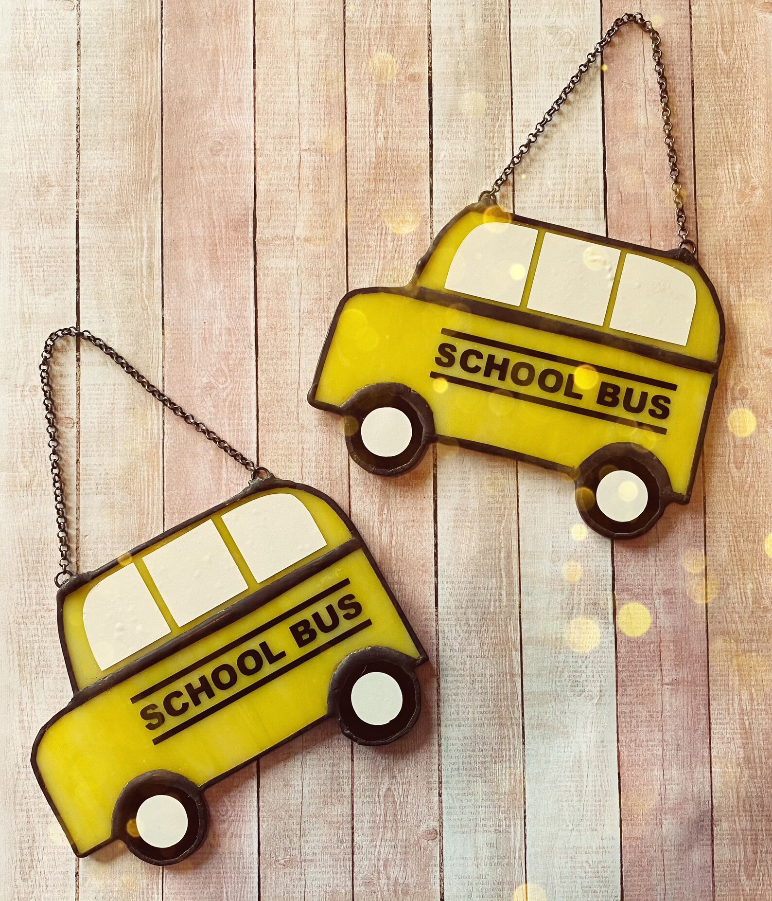 Stained Glass School Bus Ornament Decoration Glass Black Etsy