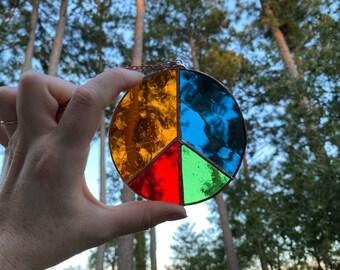Stained Glass Peace Sign Suncatcher: Rainbow Hippie Ornament