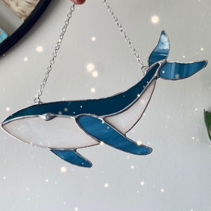 Stained glass whale ornament, sun catcher blue whale, glass ornament, Mothers Day, ocean decor, beach decor image 9