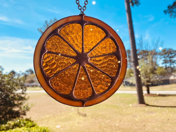 Large Stained Glass Orange Slice, Sun Catcher, Ornament, Glass Art