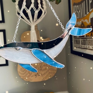 Stained glass whale ornament, sun catcher blue whale, glass ornament, Mothers Day, ocean decor, beach decor image 6