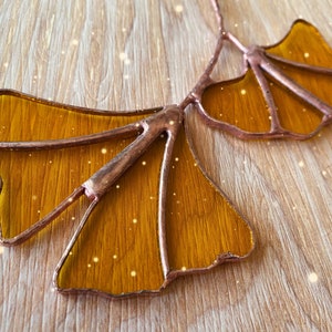 Stained glass Golden gingko leaf ornament, copper edging, ornament, gift, nature, gingko tree, stocking stuffer, Mother’s Day, birthday