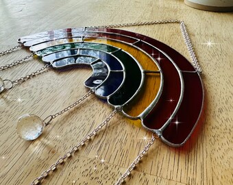クリスタル付き大型ステンドグラスレインボーサンキャッチャー - Etsy 日本