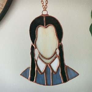 Wednesday Addams stained glass sun catcher ornament, Halloween, spooky, gift, the Addams family, stocking stuffer