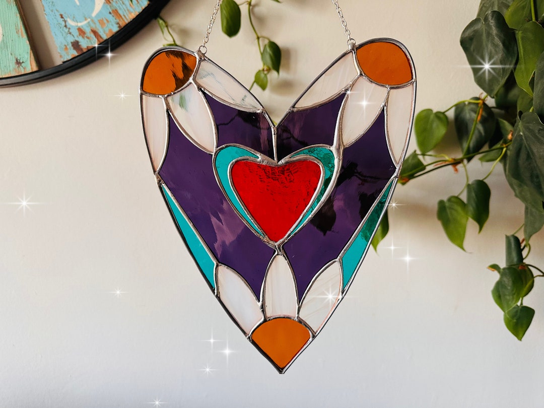Stained Glass Heart Sun Catcher, Heart, Valentines, Gift, Home Decor