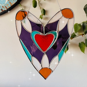 Stained glass heart sun catcher, heart, valentines, gift, home decor, glass art