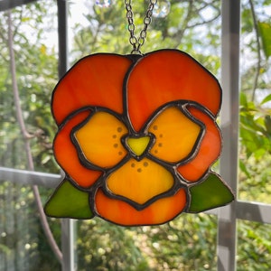 Stained Glass Pansy Suncatcher: Floral Window Ornament