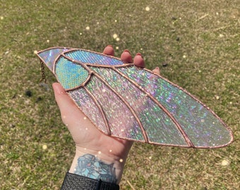 Stained glass cicada wing sun catcher or ornament, choice of size, gift for her, boho decor, glass art, glass decor, Tiffany method