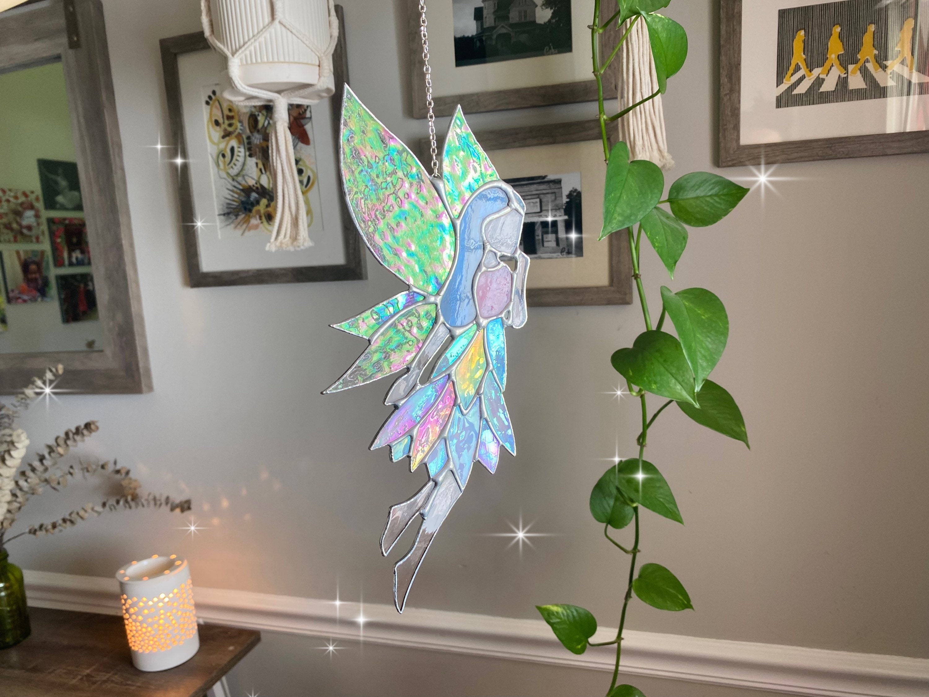 Derwrtup Attrape-Soleil Fée En Forme De Cœur - Décoration Fenêtre Féerique Acrylique - Art Mural Suspendu Jardin, Chambre Enfant Ou Mariage