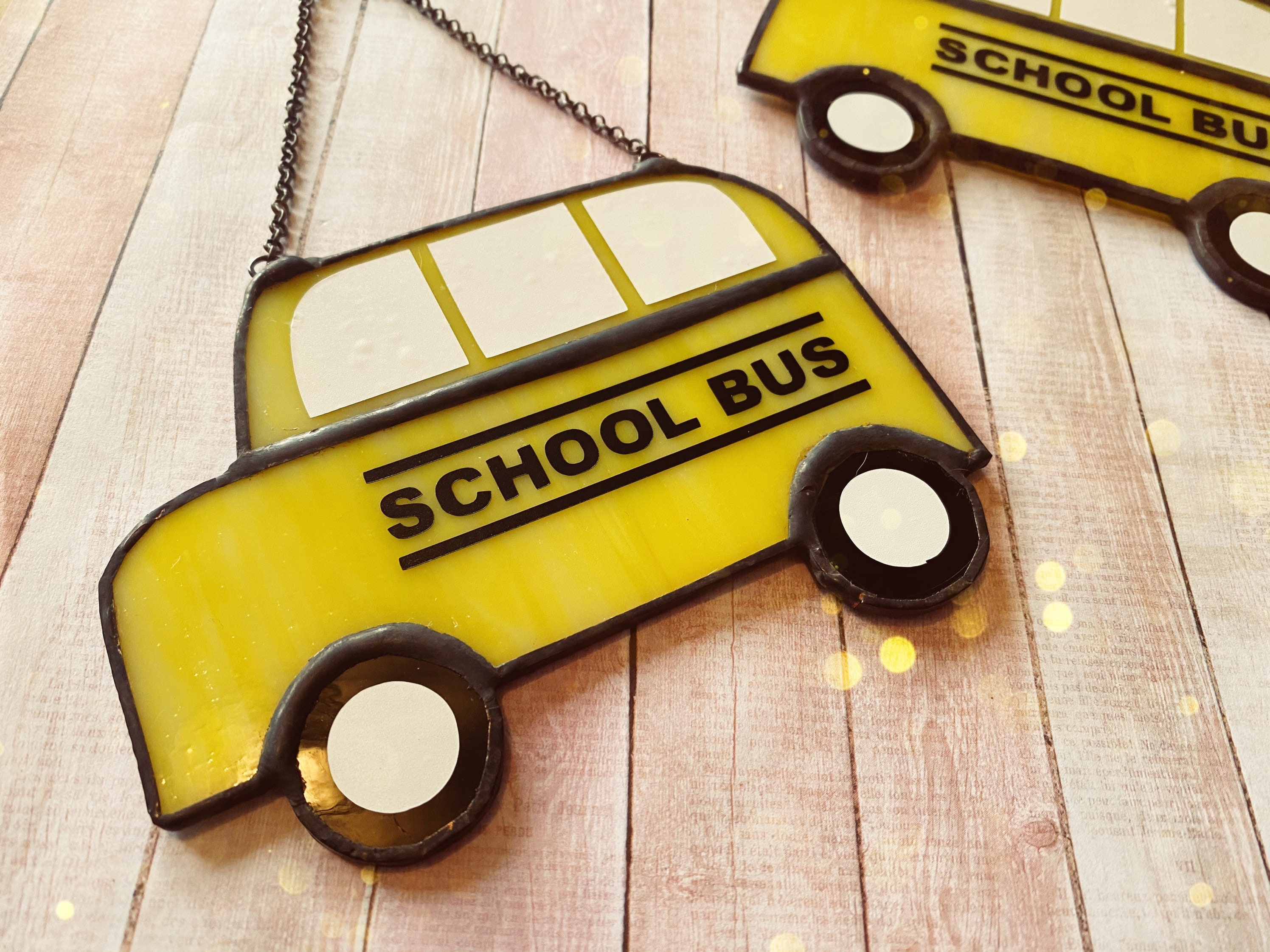 Stained Glass School Bus Ornament Decoration Glass Black Etsy