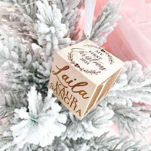 Babys First Christmas Ornament, Personalized Baby Block Ornament, Laser Engraved Block Ornament, Baby Gifts, Christmas Ornaments, New Mom