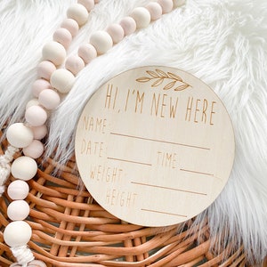 Geburt Ankündigung Plaque, Baby Ankündigung Plaque, Im Here Disc, Krankenhaus Baby Willkommen Zeichen, Baby Statistiken Zeichen, neu geboren Willkommensschild, Baby,
