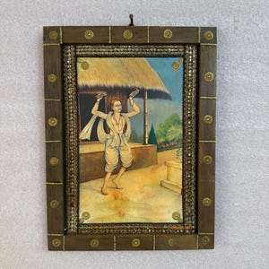 Narsi Mehta Picture Frame: Vintage Indian Religious Art, Handmade Wooden Decor (9x12&quot;)