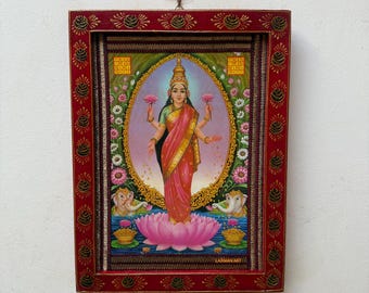 Lakshmi Framed Picture: Sri Goddess Gruha, Gadapa Decor (17.5x13.5