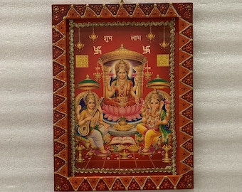 Marco de fotos de Ganesha Lakshmi Saraswati: arte hindú vintage, decoración de Diwali