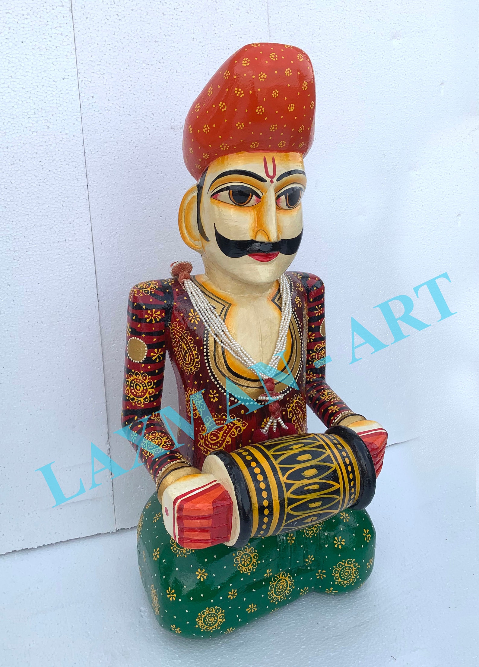 Wooden Musician Statue Indian Rajasthani Hand Painted Etsy