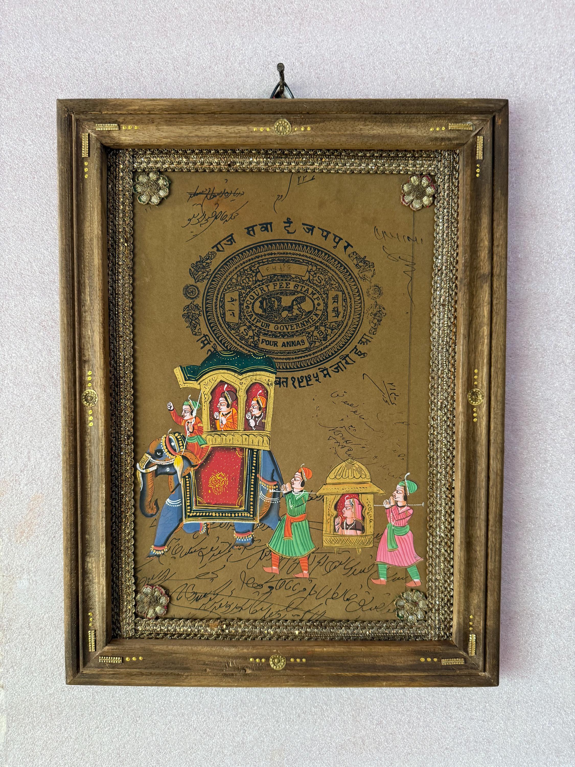 Vintage Indian King & Queen Procession Painting - Handmade
