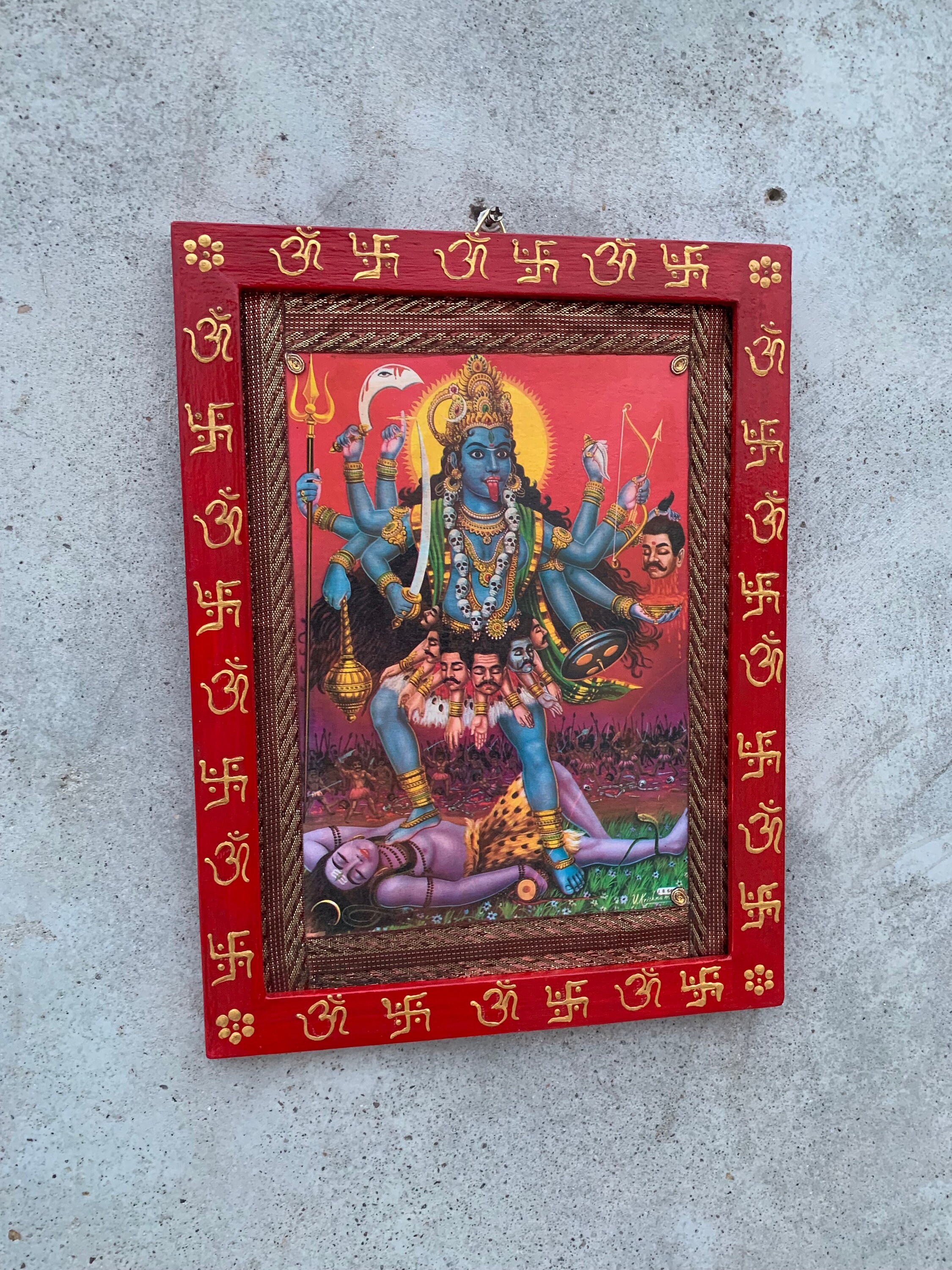 Kali Mata Photo Frame: Hindu Goddess Art, Painted Wood Frame (8.5x11.5 ...
