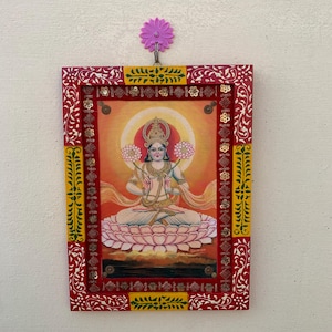 Vintage Hand-Painted God Indra Surya Photo in Wooden Frame (9x12 inch)