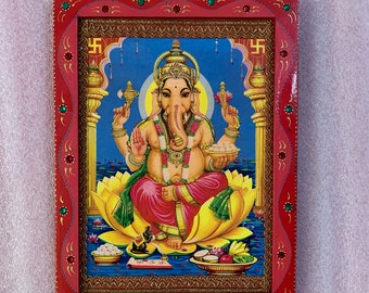 God Ganesha Vintage Photo Frame, Indian Deities Old Photo, Wall Art Decor, Indian Gods Religious Photo Antique hand Painted Frame - 9 x 12&quot;