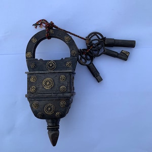 Vintage Tricky Puzzle Padlock: Handmade Brass & Iron Working Lock with Keys